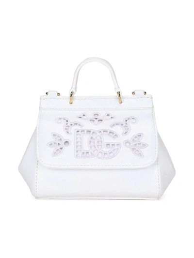 Dolce & Gabbana Kids' Small Sicily Leather Shoulder Bag In White