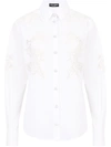 Dolce & Gabbana Long-sleeve Button-front Lace-inset Poplin Blouse In White