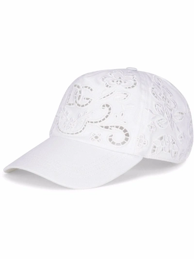 Dolce & Gabbana Cotton Blend Eyelet Lace Baseball Hat In White