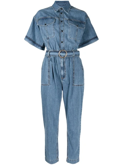 Frame Short-sleeve Denim Jumpsuit In Blue