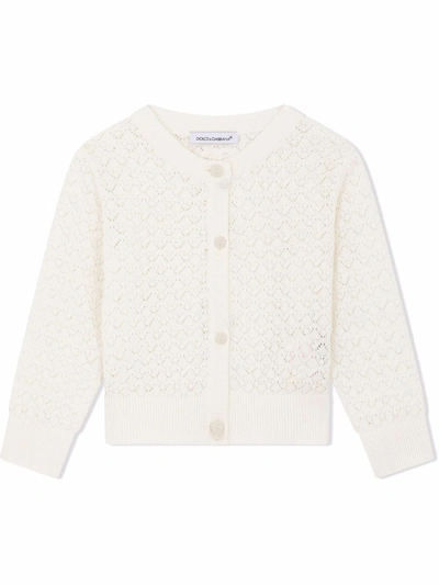 Dolce & Gabbana Babies' Pointelle Trim Knit Cardigan In White
