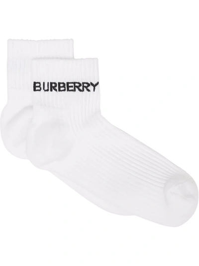Burberry Logo-intarsia Ankle Socks In White