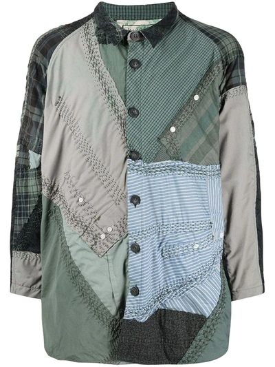 By Walid Patchwork Cotton Shirt In Green