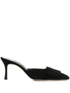 Manolo Blahnik Maysale Pinstripe Buckle Mules In Black