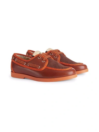 Gucci Kids' Lace-up Boat Shoes In Brown
