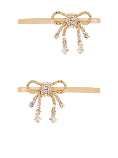Miu Miu Crystal-embellished Bow Hair Clips In Gold/crystal