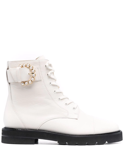 Stuart Weitzman Leather Piper Ankle Boots In White