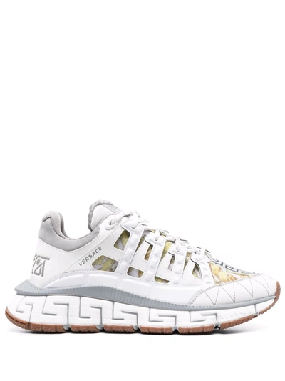 Versace Trigreca Printed Low-top Trainer Sneakers, White In Bianco