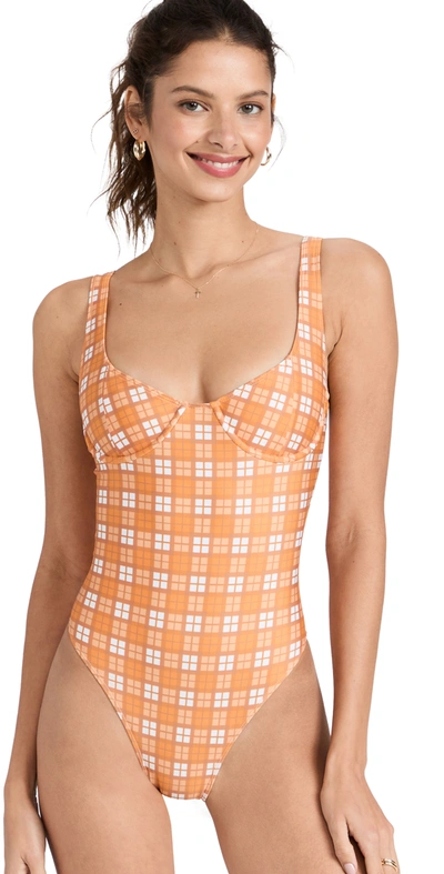 Faithfull The Brand Mona Check Swimsuit In Orange