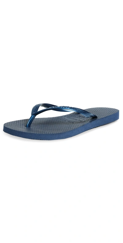 Havaianas Slim Glitter-strap Rubber Flip-flops In Blue