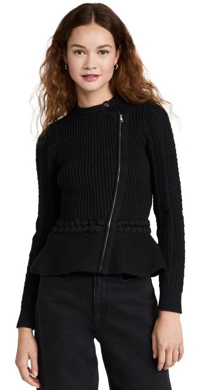 Jonathan Simkhai Andi Asymmetric Zip Peplum Cardigan In Black