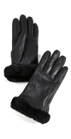Ugg Classic Leather Shorty Tech Gloves In Black