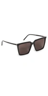 Saint Laurent Corner Angle 56mm Rectangular Sunglasses In Black-black-black
