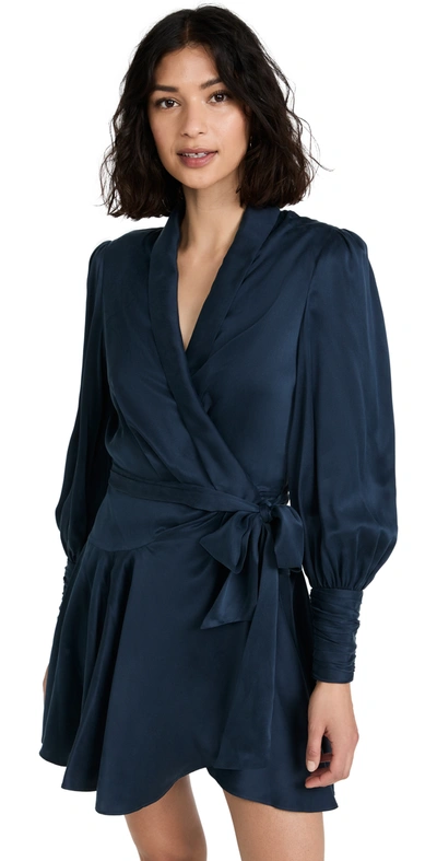 Zimmermann Silk Mini Long-sleeve Wrap Dress In Black