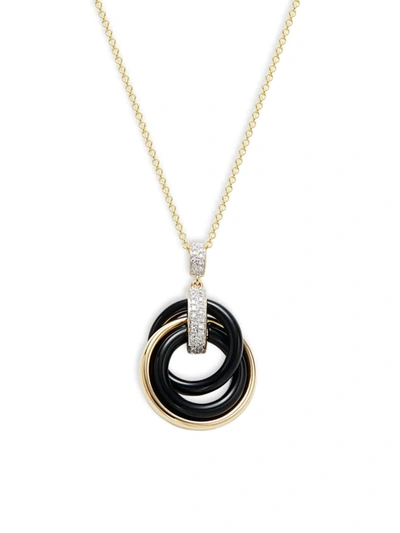 Effy Women's 14k Yellow Gold, Onyx & Diamond Pendant Necklace