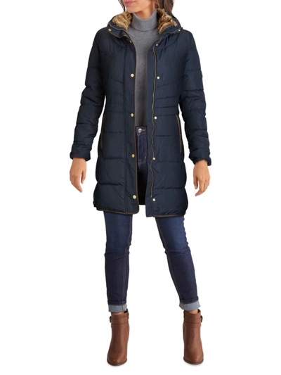 Cole Haan Women's Faux Fur Trim Down Puffer Jacket In Navy