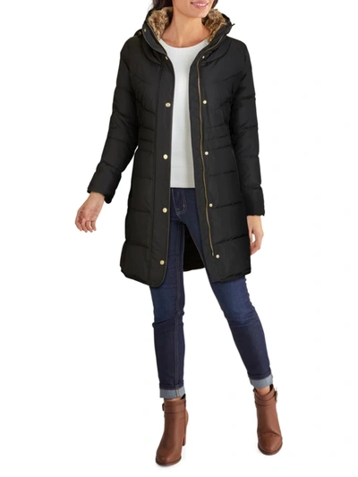 Cole Haan Women's Faux Fur Trim Down Puffer Jacket In Black
