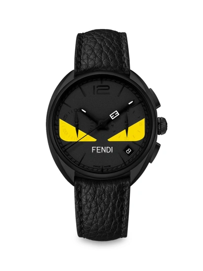 Fendi Momento Diamond Eye Bug Leather Strap Watch, 26mm In Black