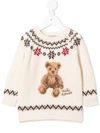 Miki House Teddy Bear Intarsia Jumper In Neutrals