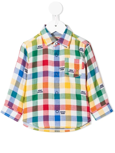 Miki House Kids' Rainbow Checked Shirt In Blue