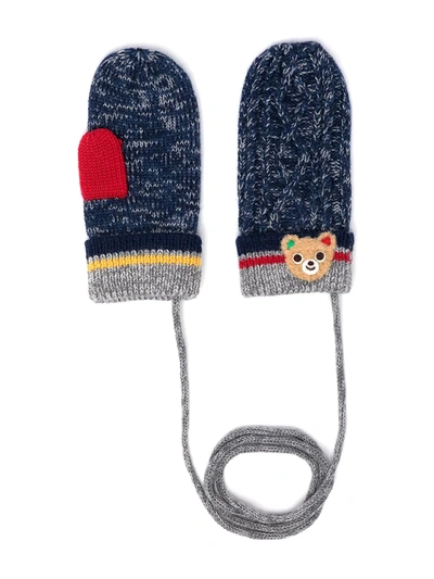 Miki House Kids' Teddy-embellished Mittens In Blue