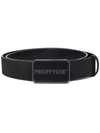Philipp Plein Logo-plaque Leather Belt In Schwarz