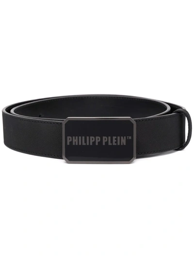 Philipp Plein Logo-plaque Leather Belt In Schwarz