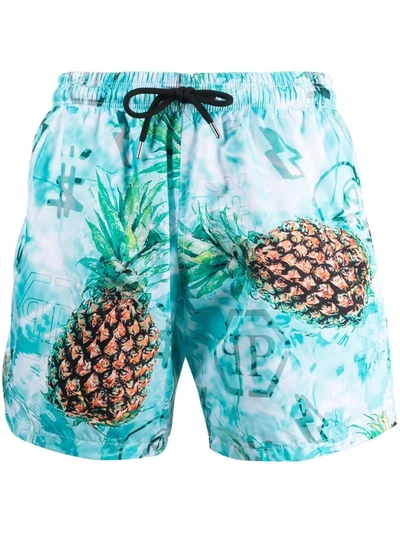 Philipp Plein Pineapple Print Lounge Shorts In Blue