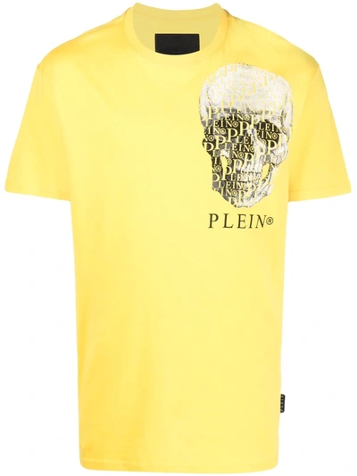 Philipp Plein Chest Skull Logo T-shirt In Gelb