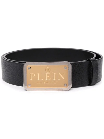 Philipp Plein Logo-plaque Buckle Leather Belt In Schwarz