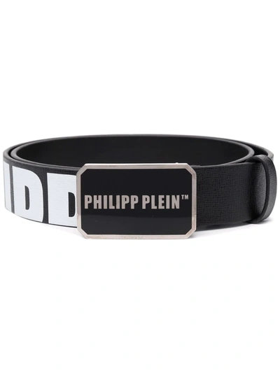 Philipp Plein Logo-plaque Buckle Belt In Schwarz