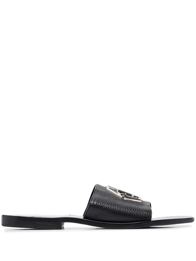 Philipp Plein Logo Plaque Sandals In Schwarz