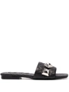 Philipp Plein Flat Studded Matelassè Sandals In Schwarz