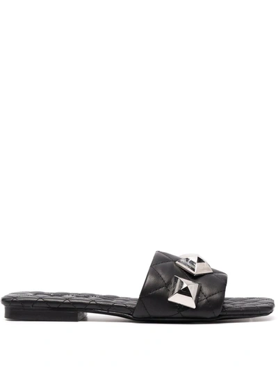 Philipp Plein Flat Studded Matelassè Sandals In Schwarz