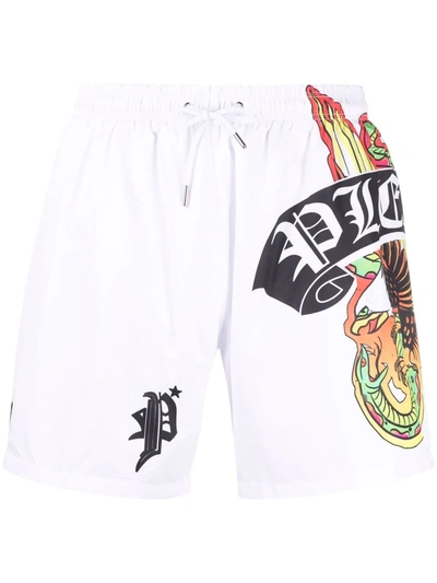 Philipp Plein Logo-print Swim Shorts In Weiss