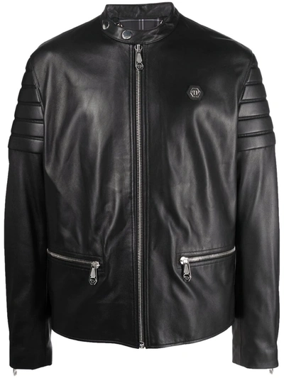 Philipp Plein Doberman-print Moto Jacket In Schwarz