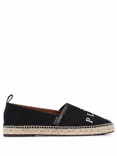 Philipp Plein Logo-embossed Leather Espadrilles In Schwarz