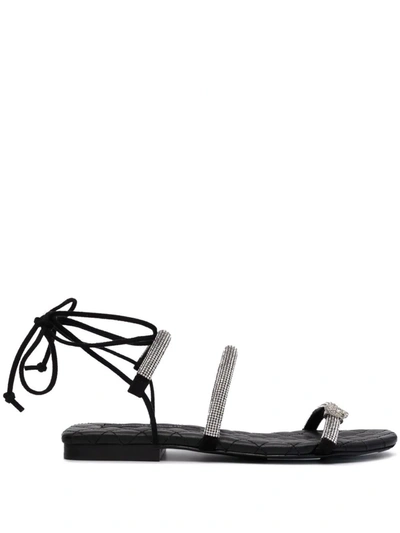 Philipp Plein Maltese Flat Crystal Sandals In Schwarz