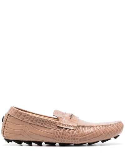Philipp Plein Pink Leather Moccasin In Beige