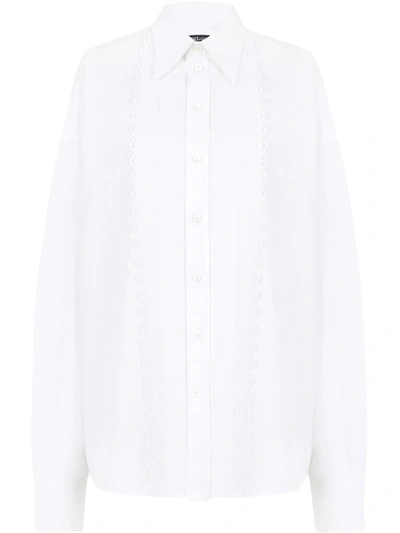 Dolce & Gabbana Lace-trim Longline Shirt In White
