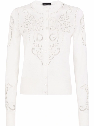 Dolce & Gabbana Embroidered Silk Cardigan In Weiss