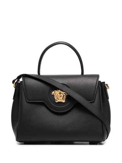 Versace La Medusa Leather Tote Bag In Black