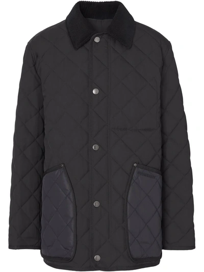 Burberry Corduroy-collar Quilted Jacket In Schwarz