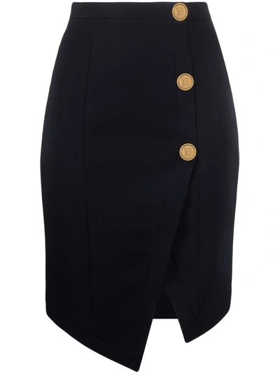Balmain Asymmetric High-waisted Skirt In Black