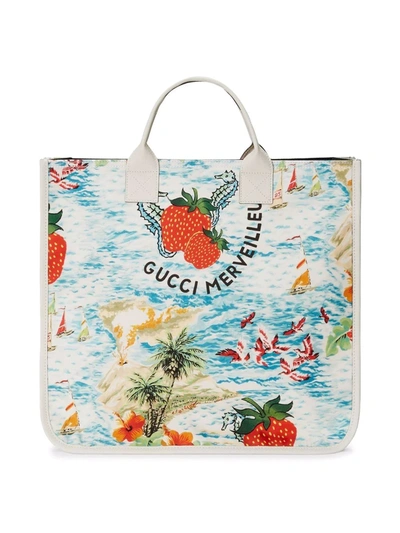 Gucci Kids Strawberry-print Recycled-nylon Tote Bag In Multi