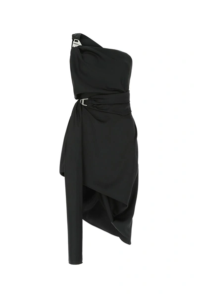 Attico The  One Shoulder Double Buckled Dress In Black