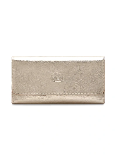 Il Bisonte Metallic Leather Trifold Continental Wallet In Platino