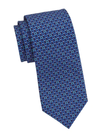 Ferragamo Gancini Silk Tie In Marine Blue