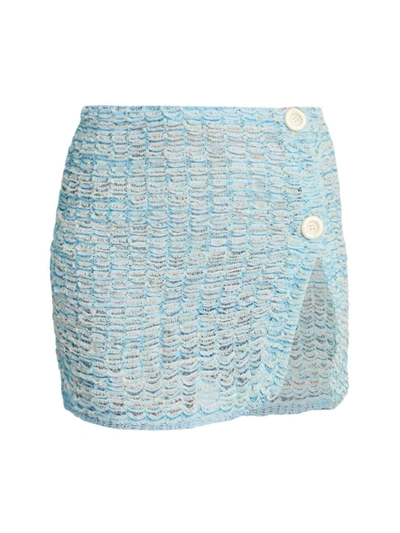 Acne Studios Kelroy Open-knit Cotton-blend Mini Skirt In Aqua Blue
