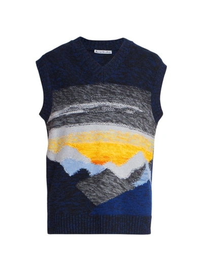Acne Studios Koris Intarsia Sunset Sweater Vest In Dark Blue / Multi